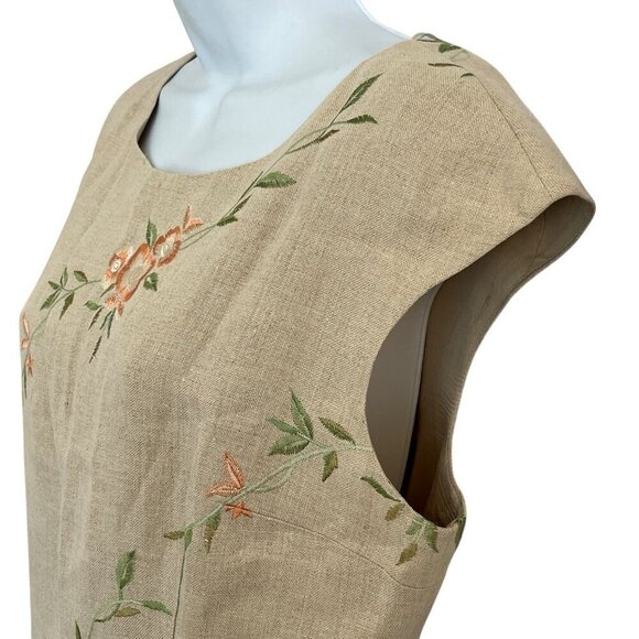 Talbots Maxi Linen Dress Floral Embroidery Cap Sleeve 10 Neutral Coastal Summer - Picture 7 of 16